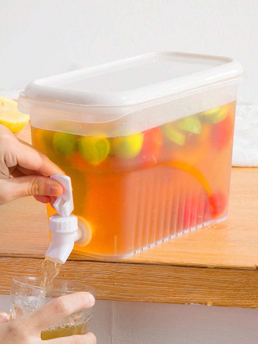 1pc Large Capacity Fridge Pitcher With Spigot, Lemon Water/Fruit Tea Beverage Dispenser, Summer Ice Water Cooler Bucket