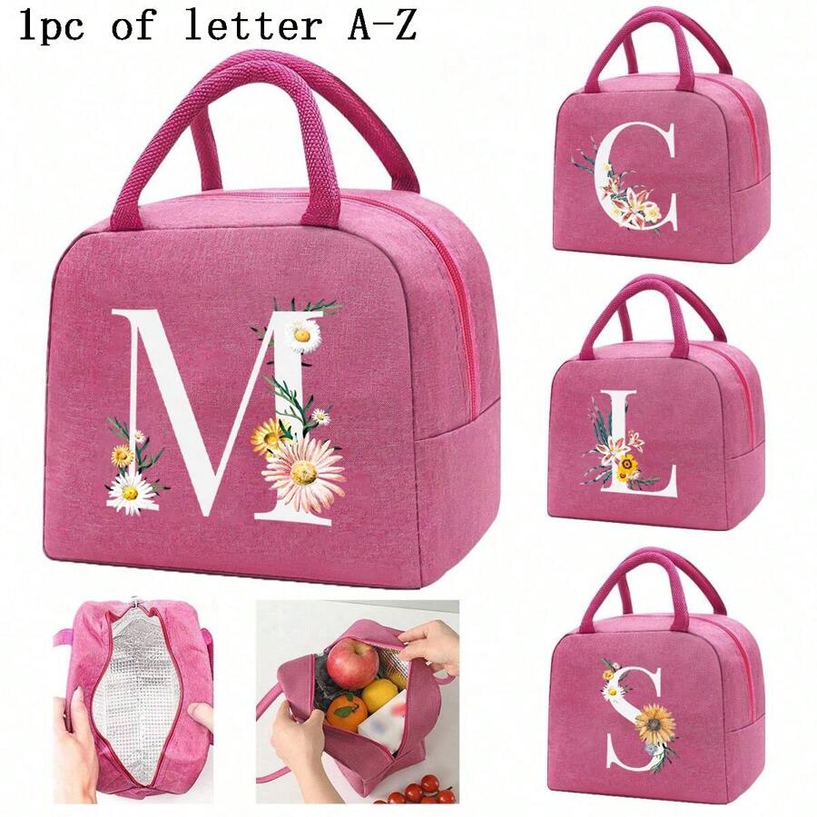 Bolso bandolera portacomidas de gran capacidad, impermeable y refrigerante. Adecuado para hombres, estudiantes, con bolsillos laterales. Bolso bandolera, bolso de hombro, con diseño de letra inicial del alfabeto de la A a la Z y con estampado de mariposa. Bolso de lona portátil para comida, organizador, bolso refrigerante para oficina, trabajo, escuela, maestros, mujeres, señoras.