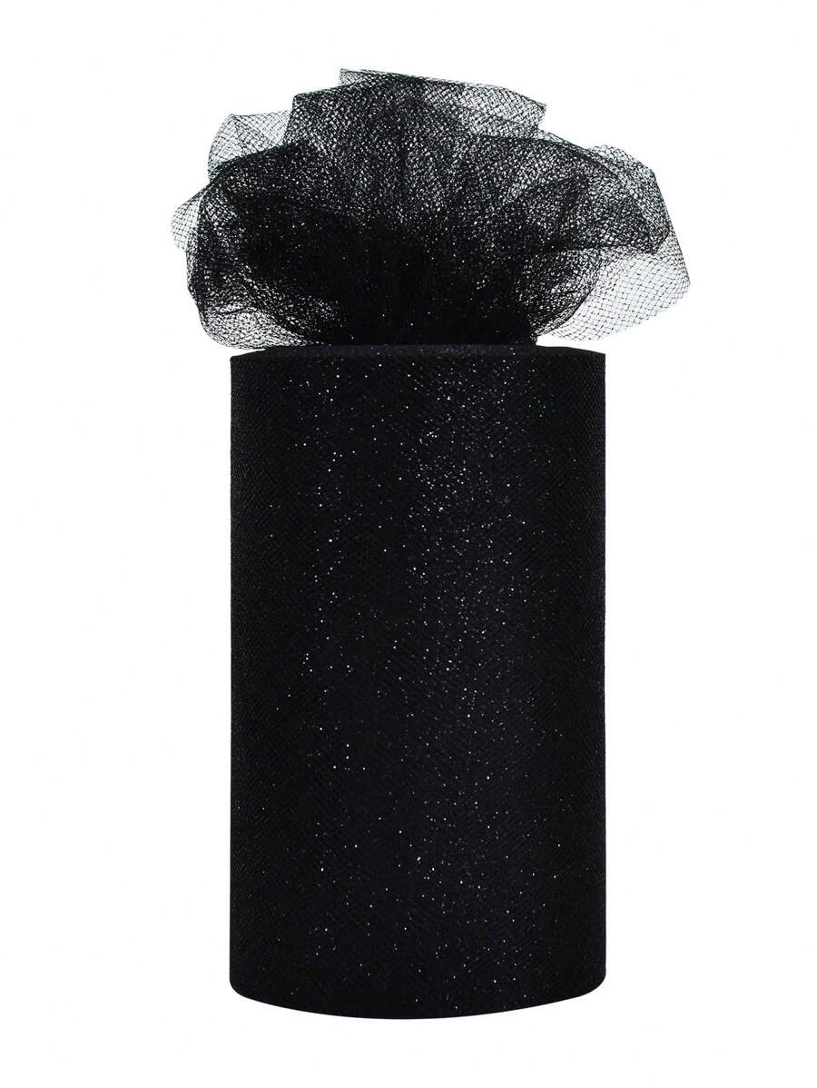 1 pièce/2 pièces - Rouleau de tissu tulle pailleté noir, ruban bobine pailleté de 5,90 pouces 29,52 pieds, pour tutus, emballages cadeaux, noeuds, décorations de mariage et fête