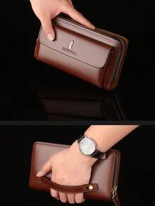 Cartera de hombre con doble cremallera, bolso de embrague de lujo retro de piel, organizador de cartera con gran capacidad, funda para pasaporte, bolso de mano, bolso de muñeca, bolso de trabajo de verano de gran capacidad, regalo personalizado para hombres, novio, papá, esposo, regalos del día del padre