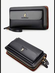 Cartera de hombre con doble cremallera, bolso de embrague de lujo retro de piel, organizador de cartera con gran capacidad, funda para pasaporte, bolso de mano, bolso de muñeca, bolso de trabajo de verano de gran capacidad, regalo personalizado para hombres, novio, papá, esposo, regalos del día del padre