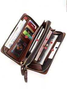 Cartera de hombre con doble cremallera, bolso de embrague de lujo retro de piel, organizador de cartera con gran capacidad, funda para pasaporte, bolso de mano, bolso de muñeca, bolso de trabajo de verano de gran capacidad, regalo personalizado para hombres, novio, papá, esposo, regalos del día del padre