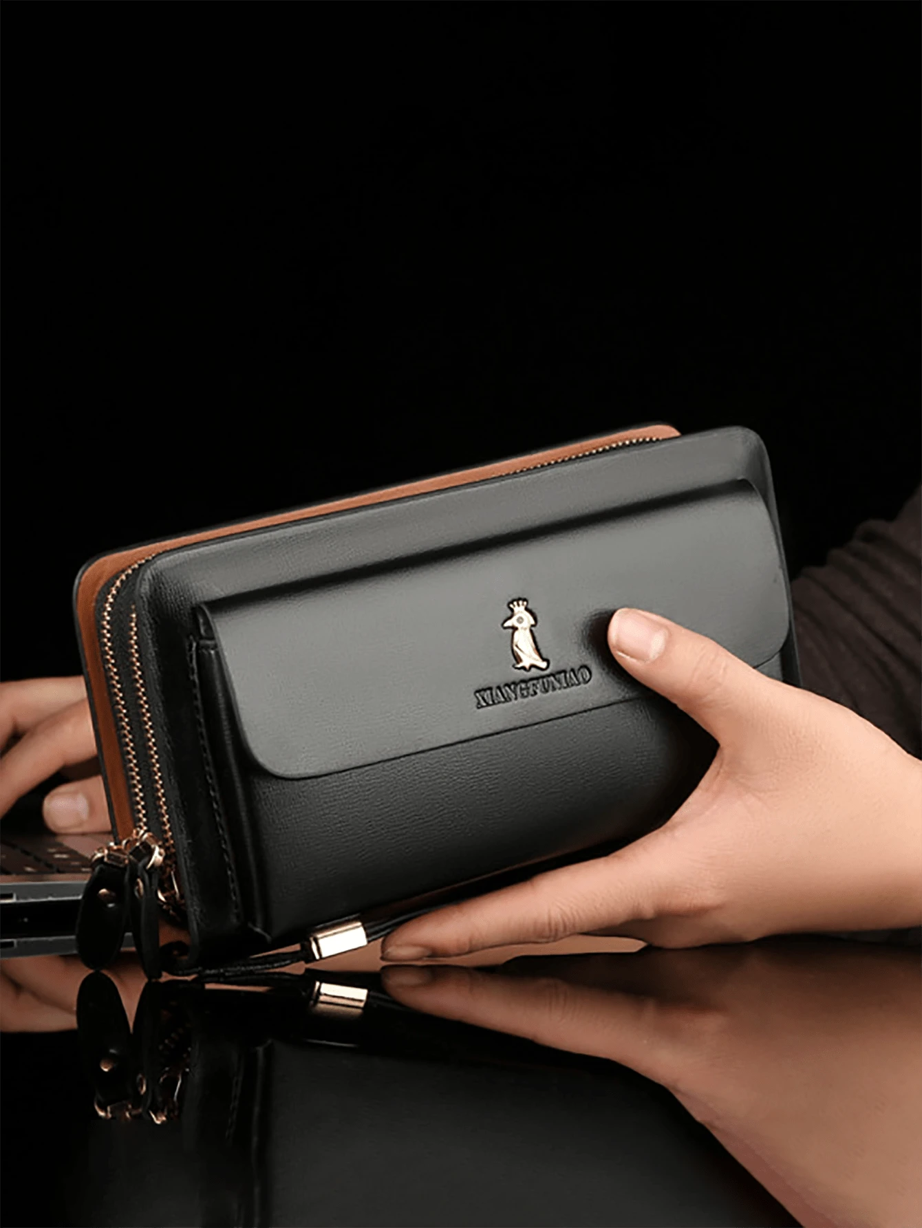 Cartera de hombre con doble cremallera, bolso de embrague de lujo retro de piel, organizador de cartera con gran capacidad, funda para pasaporte, bolso de mano, bolso de muñeca, bolso de trabajo de verano de gran capacidad, regalo personalizado para hombres, novio, papá, esposo, regalos del día del padre