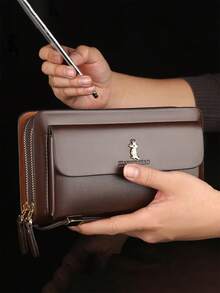 Cartera de hombre con doble cremallera, bolso de embrague de lujo retro de piel, organizador de cartera con gran capacidad, funda para pasaporte, bolso de mano, bolso de muñeca, bolso de trabajo de verano de gran capacidad, regalo personalizado para hombres, novio, papá, esposo, regalos del día del padre