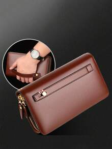 Cartera de hombre con doble cremallera, bolso de embrague de lujo retro de piel, organizador de cartera con gran capacidad, funda para pasaporte, bolso de mano, bolso de muñeca, bolso de trabajo de verano de gran capacidad, regalo personalizado para hombres, novio, papá, esposo, regalos del día del padre