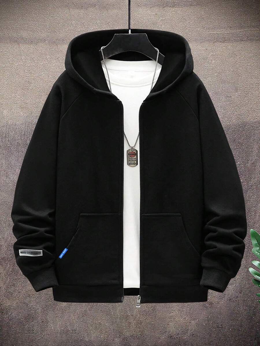 1pc Tween Boy Casual Solid Color Zip-Up Hooded Jacket