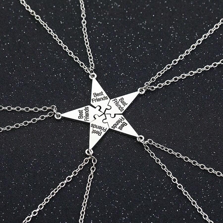 5pcs/Set Best Friend Necklaces, Creative Pentagram Pendant Alloy Accessories, Friendship Necklaces For Men & Women, Best Friend Alloy Pendant, Letter Necklace BFF Jewelry Gift