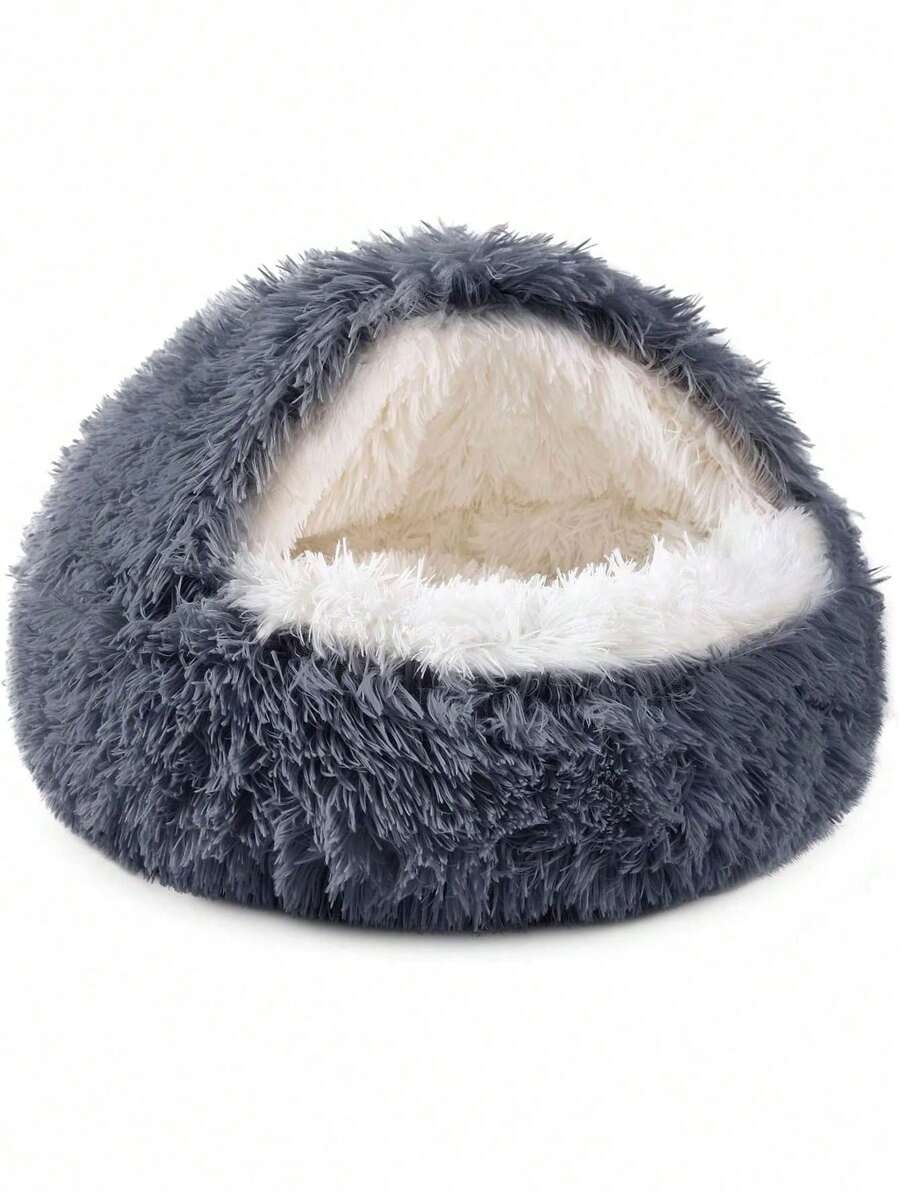 40 CM Cama Para Gatos Redonda De Felpa Mullida Con Capucha, Acogedora Para Gatos De Interior O Camas Para Perros Pequeños