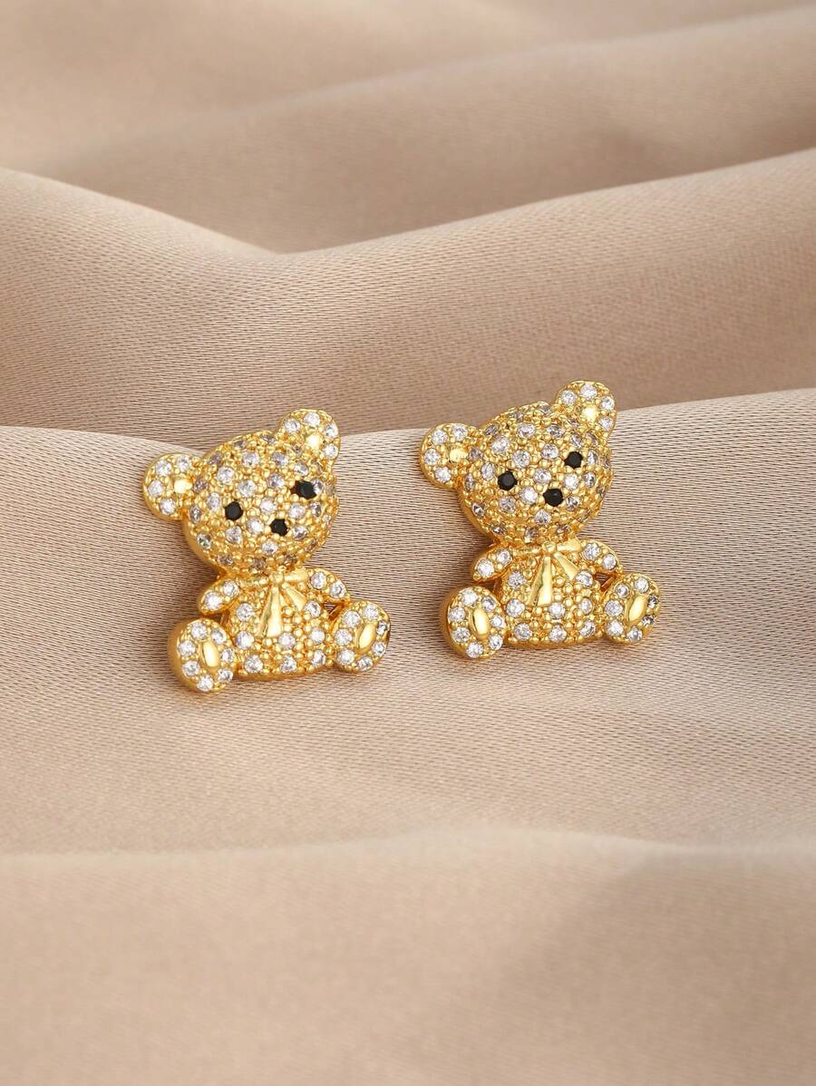 1 Paar süße, zarte, glitzernde Ohrstecker mit Bärenmotiv in Zirkonia für Mädchen für Partys, Bankette, Feiertage, Straßentermine, Alltag, für Kinder, Geburtstagsgeschenk