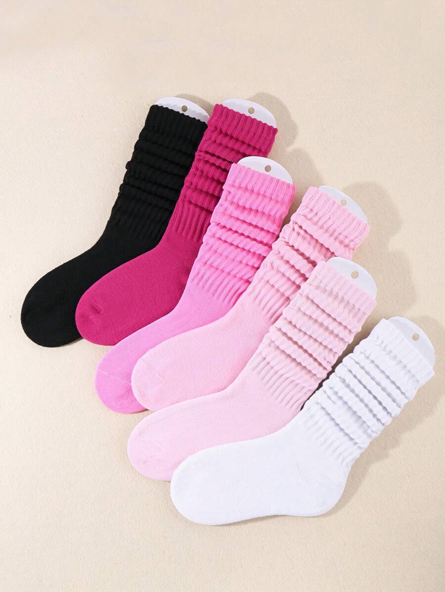 6 pares de calcetines de punto holgados para mujer de otoño e invierno, calcetines arrugados de mujer, calcetines de mujer con lazo, calcetines de mujer de tripulación en color rosa
