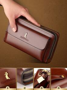 Cartera de hombre con doble cremallera, bolso de embrague de lujo retro de piel, organizador de cartera con gran capacidad, funda para pasaporte, bolso de mano, bolso de muñeca, bolso de trabajo de verano de gran capacidad, regalo personalizado para hombres, novio, papá, esposo, regalos del día del padre