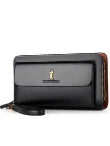 Cartera de hombre con doble cremallera, bolso de embrague de lujo retro de piel, organizador de cartera con gran capacidad, funda para pasaporte, bolso de mano, bolso de muñeca, bolso de trabajo de verano de gran capacidad, regalo personalizado para hombres, novio, papá, esposo, regalos del día del padre