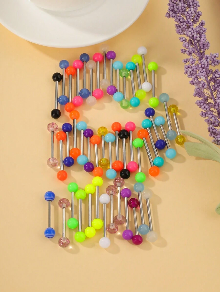 20pcs Stylish Multicolor Stainless Steel Barbell Tongue Rings Set, Suitable For Men And Women For Daily Wearing Or Gifting