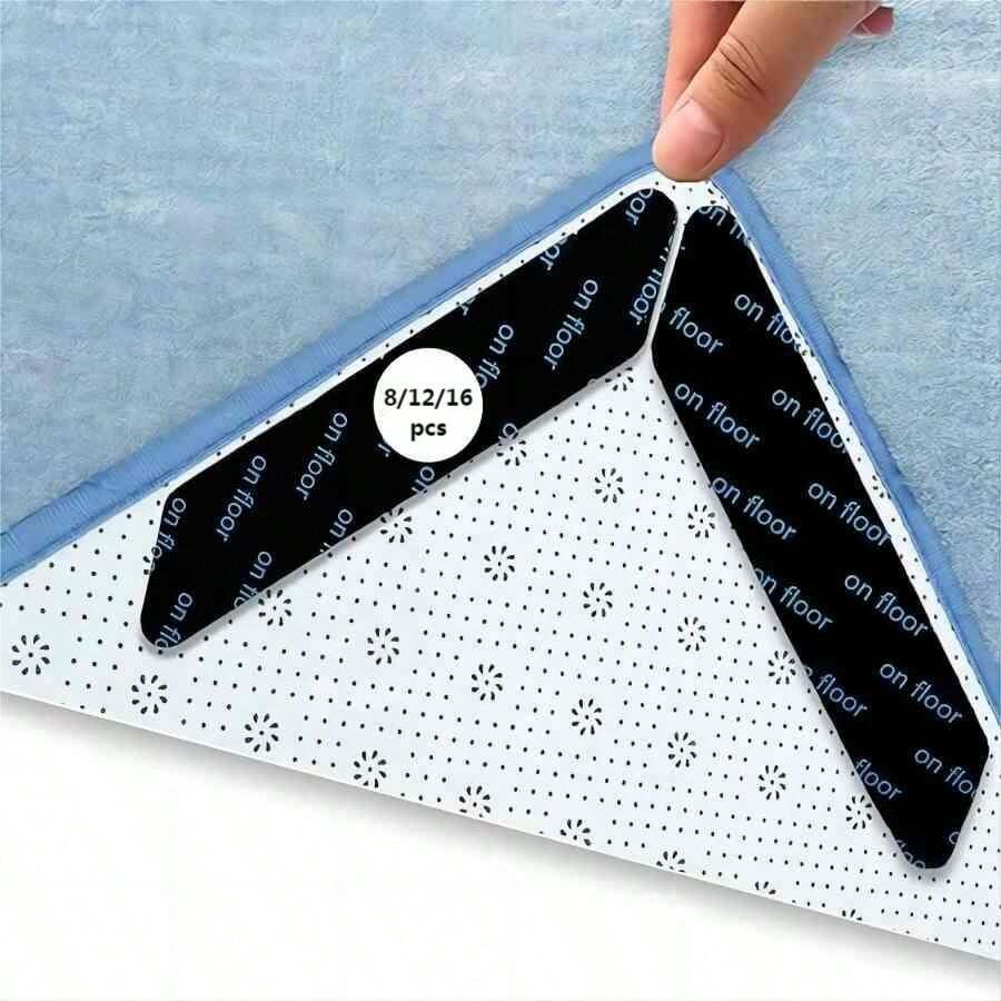 16pcs Non Slip Rug Grippers - Reusable, Rug Anti Slip Pad,Washable Dual Sided Adhesive Pads For Hardwood Floors And Tiles - Keep Corners Flat - Ideal For Area Rugs