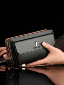 Cartera de hombre con doble cremallera, bolso de embrague de lujo retro de piel, organizador de cartera con gran capacidad, funda para pasaporte, bolso de mano, bolso de muñeca, bolso de trabajo de verano de gran capacidad, regalo personalizado para hombres, novio, papá, esposo, regalos del día del padre