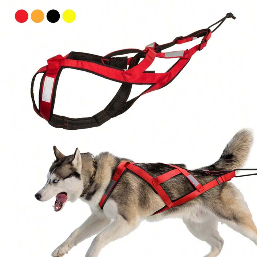 Arnés reflectante para arrastrar trineos para perros medianos y grandes - Chaleco de nailon ajustable a prueba de choques con almohadilla de soporte lumbar, apto para esquí de fondo con perro