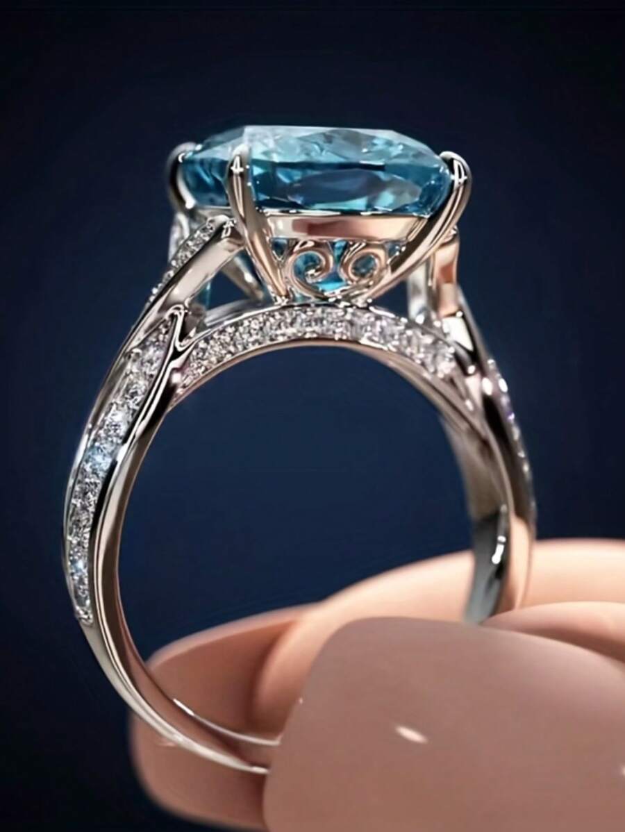 1 Pièce Bague Carrée Élégante Pour Femme Avec Décor En Pierre Précieuse