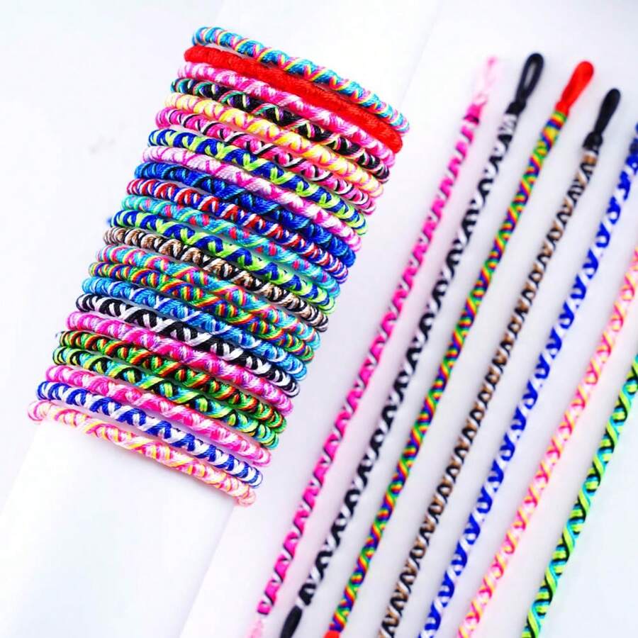 10pcs/Pack Fashionable Colorful Woven Adjustable Friendship Bracelets With Tassels, Suitable For Gifts To Family, Friends, Daily Wear, Jewelry Party