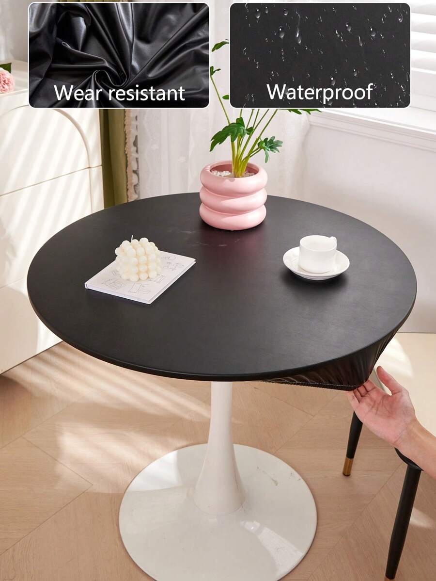 Mantel impermeable de 1 pieza unicolor anti-aceite de lujo ligero para mesa de comedor y café, tapete para escritorio redondo a prueba de polvo sin necesidad de lavar, cubierta de mesa del hogar