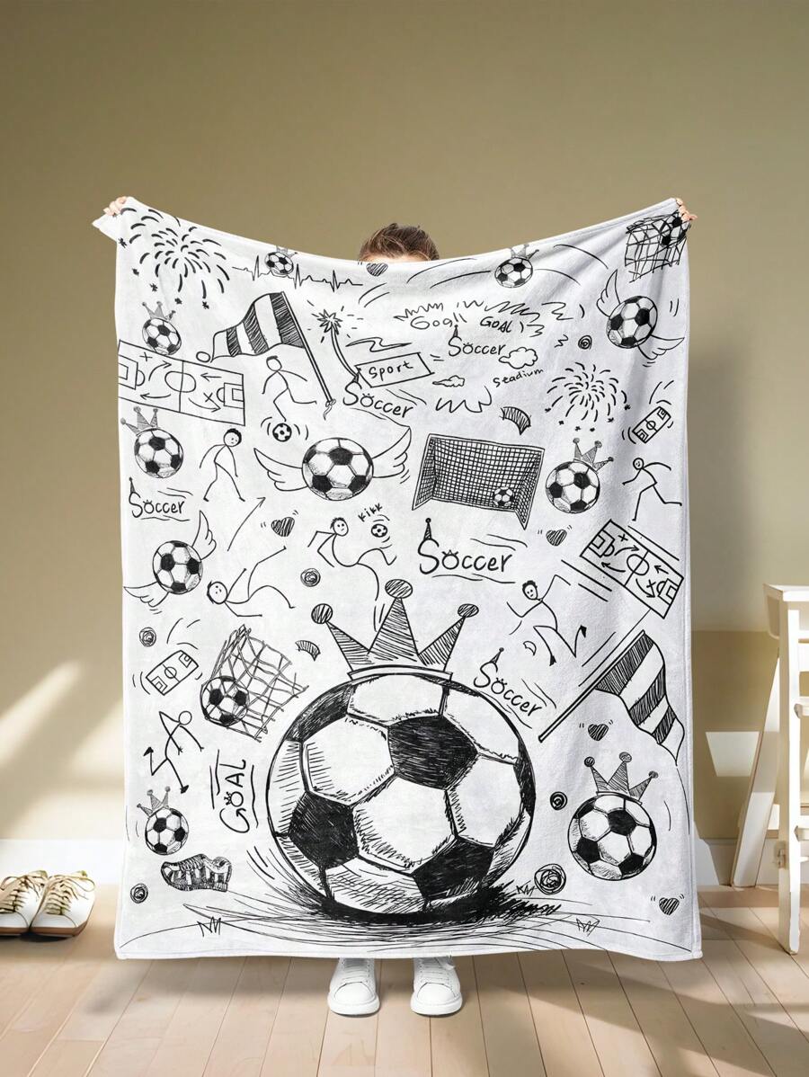 1 Stück Fussball-Themen-Decke, weiche und warme Schlafdecke, geeignet für Sofa, Büro Bett, Camping und Reisen, ganzjähriges vielseitiges Geschenk-Decke