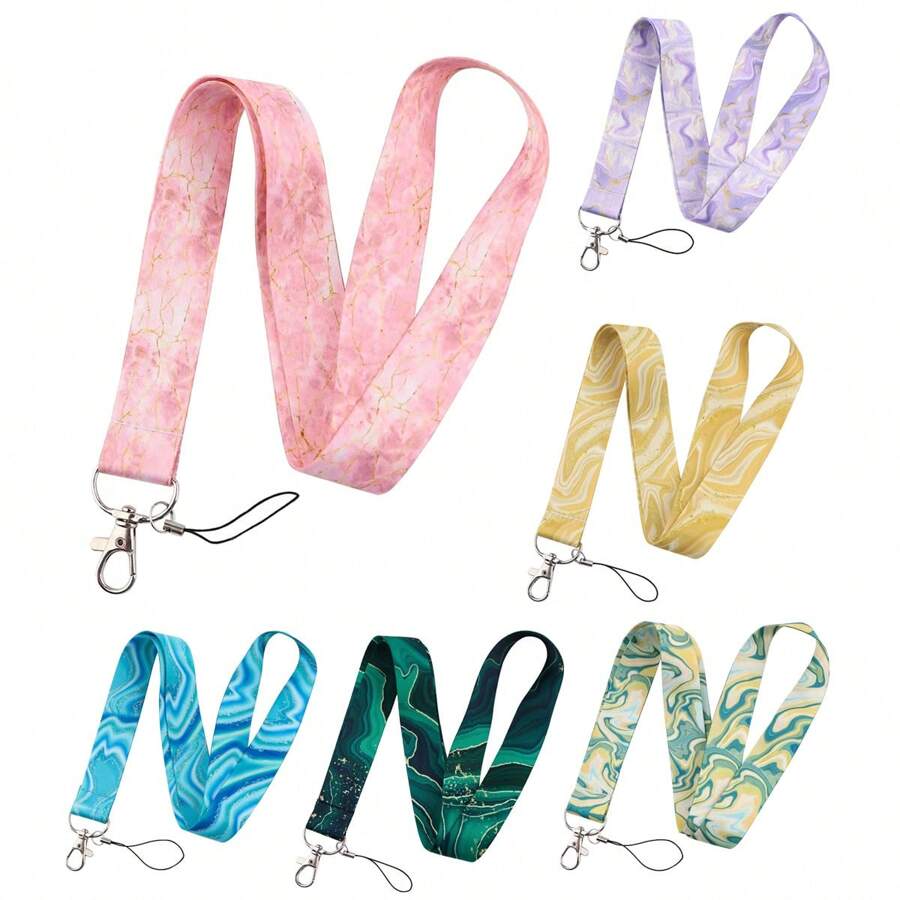 One Colorful Marble Pattern Long Lanyard For Doctor, Nurse, Student, Teacher, Exhibition Staff ID Badge, Can Be Used As Exhibition, Gift Or Daily Accessory School
