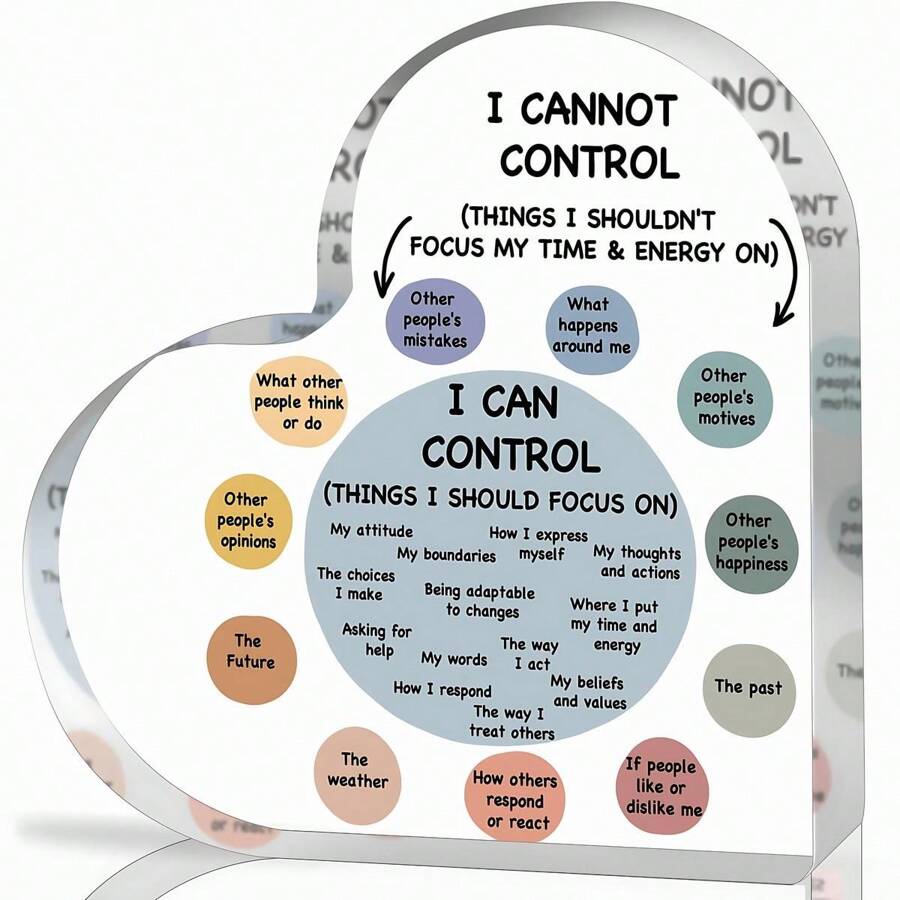 Decoración de salud mental, signo de consejero escolar "Cosas que puedo controlar" en corazón de acrílico, decoraciones de arte de oficina de terapeuta para sala de estar, dormitorio, escritorio y regalo
