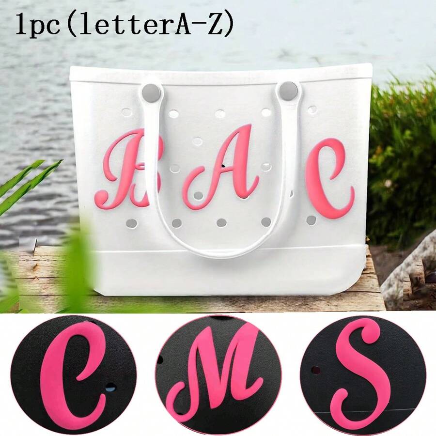 1pc Pink Letters For Beach Bag Decorative Charm Insert Bag Accessories Beach Bag Accessories For Women's Rubber Beach Handbag EVA Bag Personalized Handbag 3D Letters DIY Your Bag(LetterA-Z) Beach Accessories Rubber Beach Bag