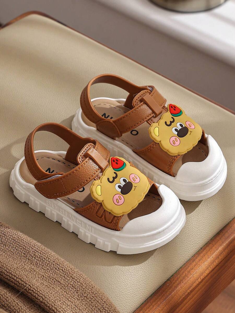 1 Pair Kid Cute Cartoon Bear Design Sandals, Soft Bottom Beach Shoes, Perfect For Summer