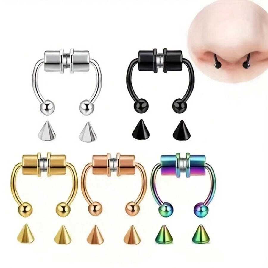1/5 Stücke Damen Herren Falsche Nasen Piercing Ohrringe Mode Punk Nicht Durchstochene Nasenclips Edelstahl Nasenseptum Körperschmuck