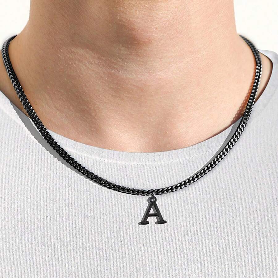 1pc Hot Classic Stainless Steel Initial Pendant Chain Necklace For Men