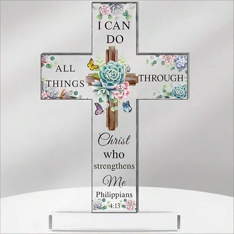 Cruz cristiana de pie acrílica, regalos inspiradores con versículos bíblicos y oraciones, obsequios de girasol de las escrituras para mujeres, hombres, amigos, mamá, esposa, hermana y colega (estilo hermoso)