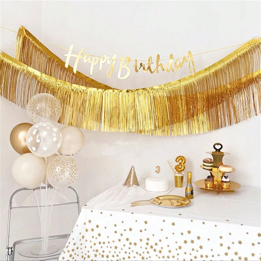 10Ft Metal Foil Tassel Banner, Metal Tassel Curtain Wall Hanging Background Tinsel Drapes Skirting Decor, Suitable For Decorating Parade Floats, Single Party, Weddings, Birthdays, Halloween, Easter Day, Party Decorations, Back To School Valentine Day
