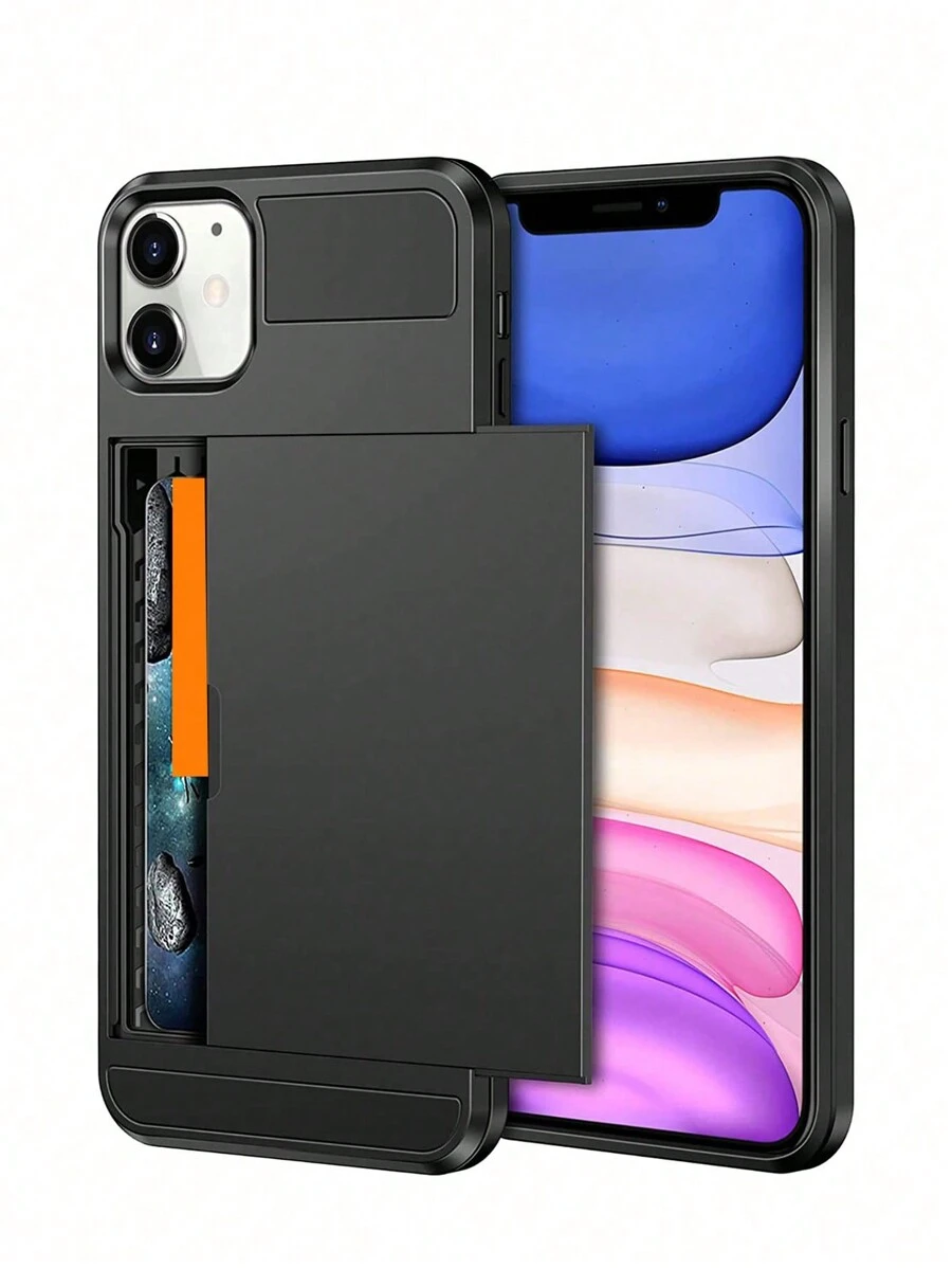 1 pièce Coque de téléphone en TPU+PC noire avec fente coulissante, étui antichute compatible avec iPhone11/iPhone 7p/8p/iPhone X/XS/XS Max/iPhone12, pour hommes