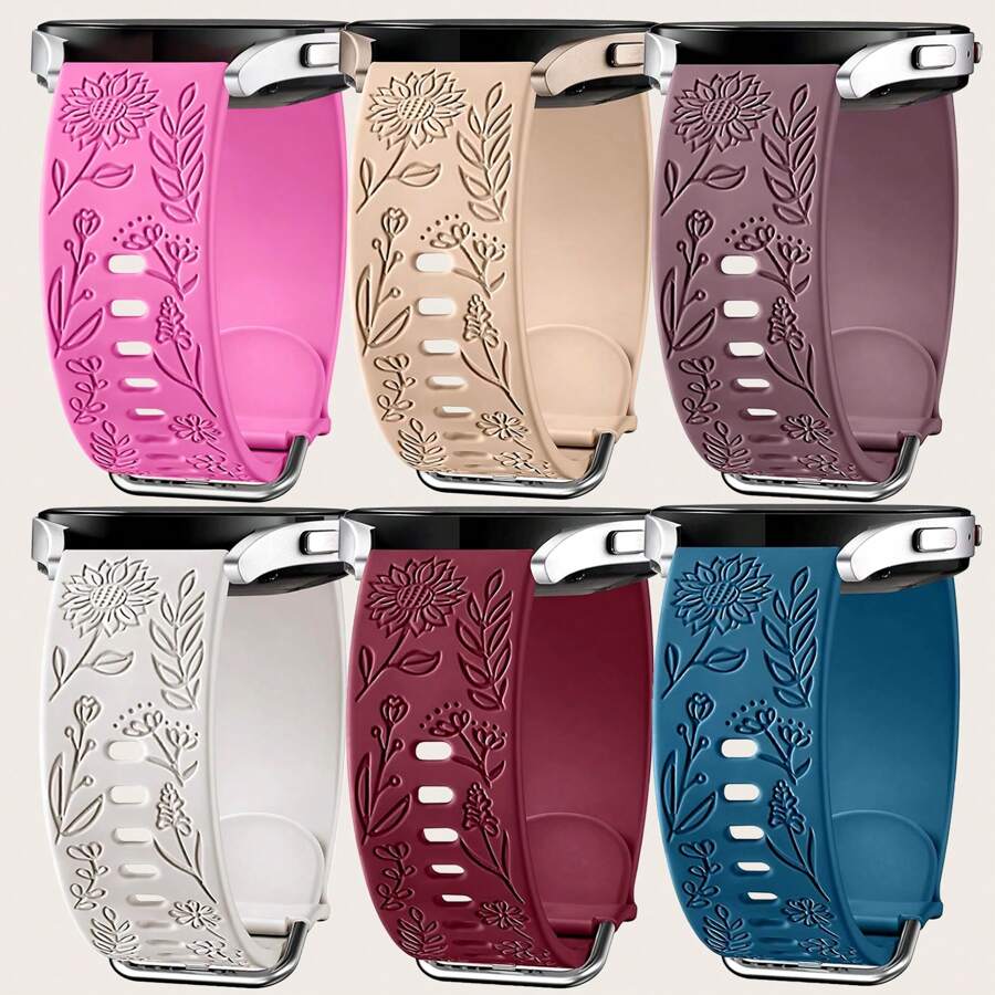 1pc Sunflower Engraved Bands Compatible With Samsung Galaxy Watch 6 Band/Watch 4/Watch 5 Band 40mm 44mm For Women Men, Samsung Galaxy Watch 6 Classic Bands/Galaxy Active 2/Galaxy Watch 3/Galaxy Watch 5 Pro 45mm, 20mm Soft Silicone Replacement Sport Strap As A Gift For Students Returning To School