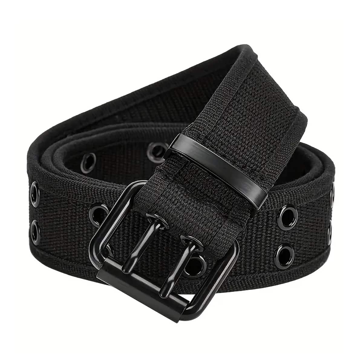 1pc Men's Double Prong Buckle Belt, Outdoor Vintage Canvas Belt, Fashionable All-Match Black Casual Belt, Gift For Boyfriend/ Elders, Suitable For Daily Wear