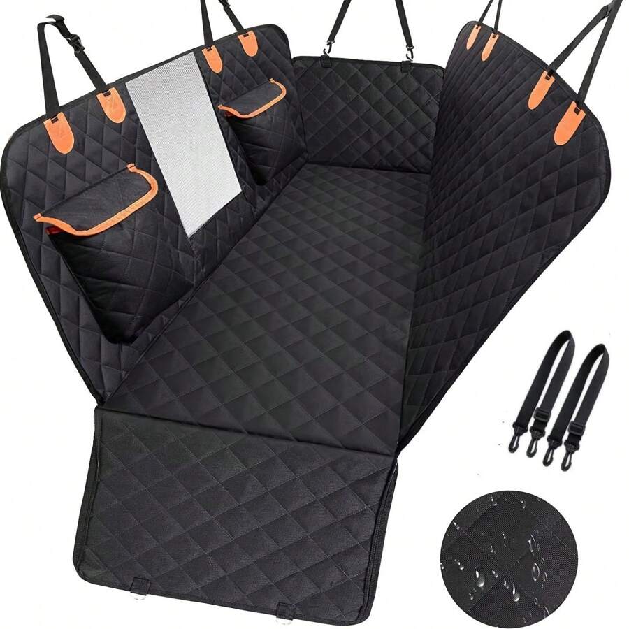 Cubierta de asiento para perros, a prueba de agua y resistente a rasgaduras, se ajusta al asiento trasero con bolsillo de almacenamiento, ventana de malla de visión, hamaca para perros resistente a rasguños y a prueba de raspaduras para automóviles, camiones y SUVs.