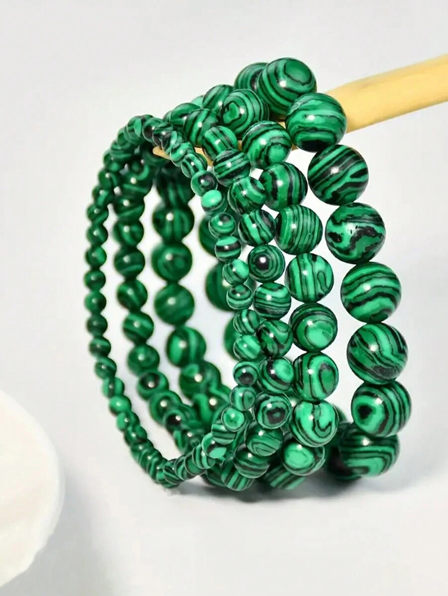 1 pièce Bracelet de perles rondes en pierre de malachite verte
