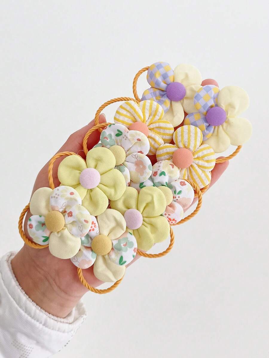 10pcs Cute Flower Hair Ties For Girls, Colorful Elastic Ponytail Holders Hair Accessories Suitable For Daily Use