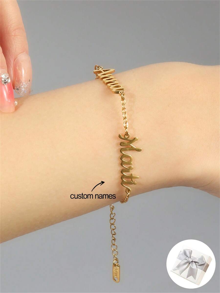 1 pieza Pulsera personalizada con 2 nombres, pulsera con nombres de pareja personalizada, regalo del Día de la Madre, regalo para mamá, regalo para novia, regalo de graduación, regalo de aniversario, regalo de cumpleaños, regalo para dama de honor, regalo de boda
