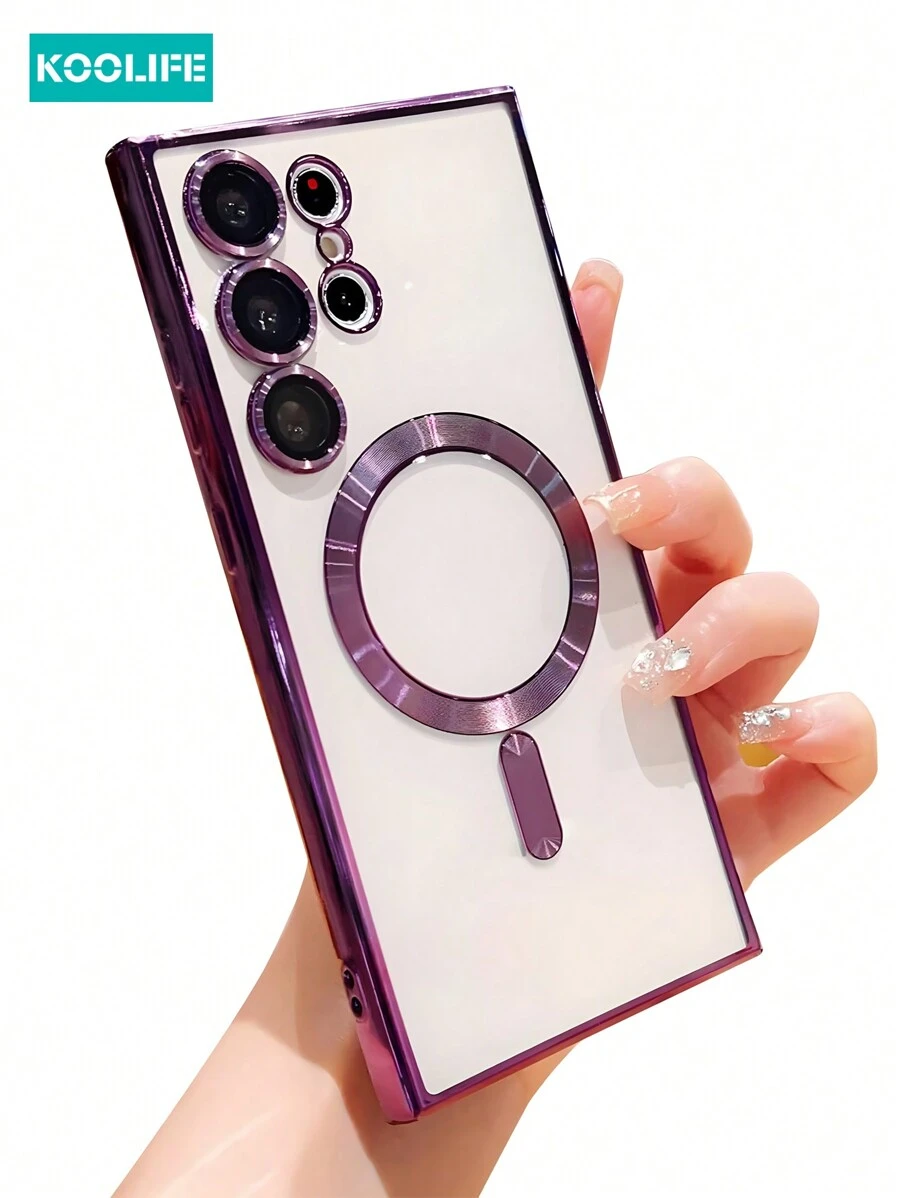 1pc Koolife Luxury Shockproof Magnetic Charging TPU Soft Case With Camera Hole Compatible With Galaxy S22/S23/S24/S25 Plus/Ultra, Unisex