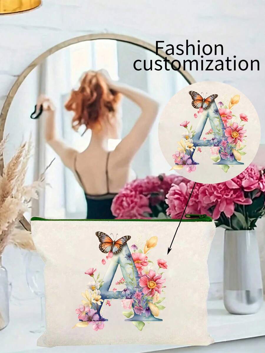 1pc Customizable Canvas Multi-Functional Colorful Zipper Pocket Storage Bag For Daily Use, Festival Gift, Father Day, Sister Gift, Back-To-School Season, Etc. Back To School Graduation Gift For Teacher Makeup Bag Cosmetic Bag Make Up Organizer For Bathroom Travel College Dorm Beach Summer Portable Multifunctional Women Girl Student