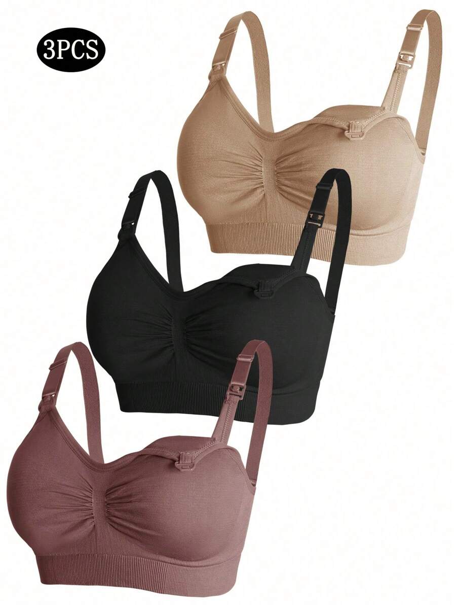 Confezione da 3 mutande in nylon per maternità, reggiseno per allattamento senza fili con fibbia anteriore apribile, regolabile e push-up