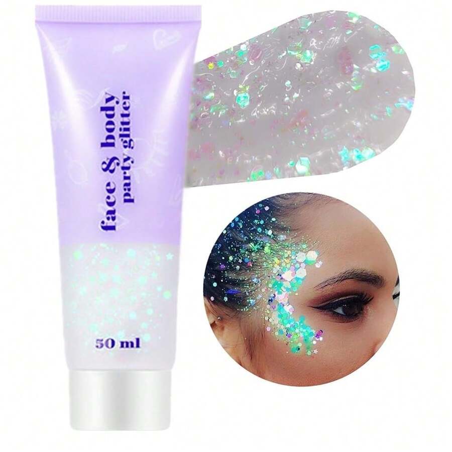 Body Glitter Gel, Face Glitter Body Gel Sequins Shimmer Liquid Eyeshadow, Chunky Glitter For Face Hair Nails, Holographic Cosmetic Laser Powder Festival Glitter Makeup