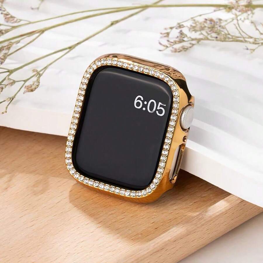 Rhinestone-Encrusted Integrated Protective Case And Tempered Glass Screen Protector Compatible With Apple Watch 8 Series