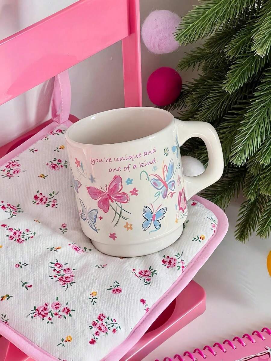 1 szt. Malowany ręcznie kolorowy ceramiczny kubek motyla, stylowy kubek do kawy z tęczowym motylem dopaminy, bardzo atrakcyjny kubek na wodę dla najlepszego przyjaciela, słodki kubek na mleko dla pary, odpowiedni do salonu, jadalni, biura, akademika z powrotem do szkoły
