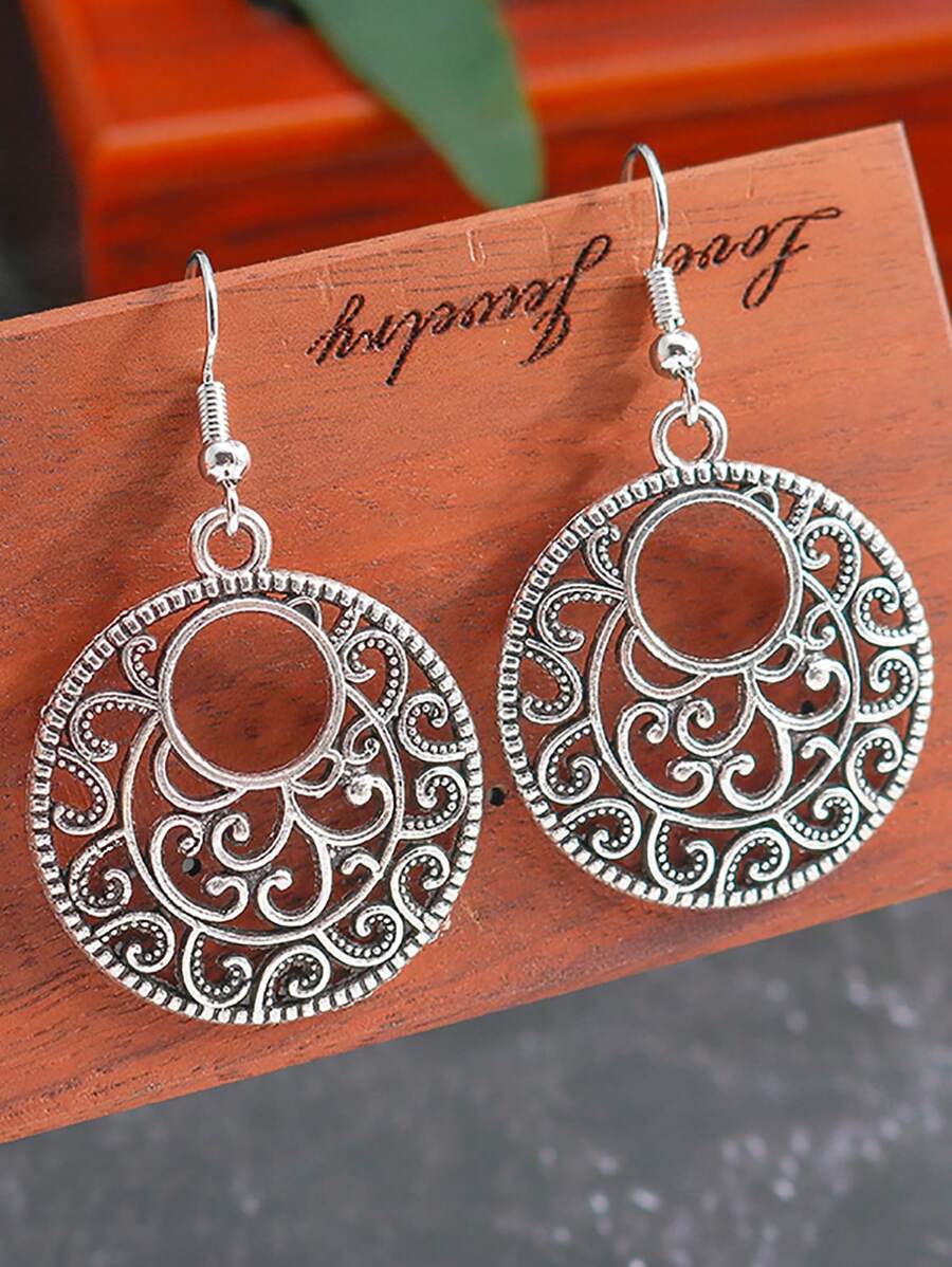 1 Pair Of Vintage Hollowed-Out Flower Earrings For Women Daily Wear Valentines