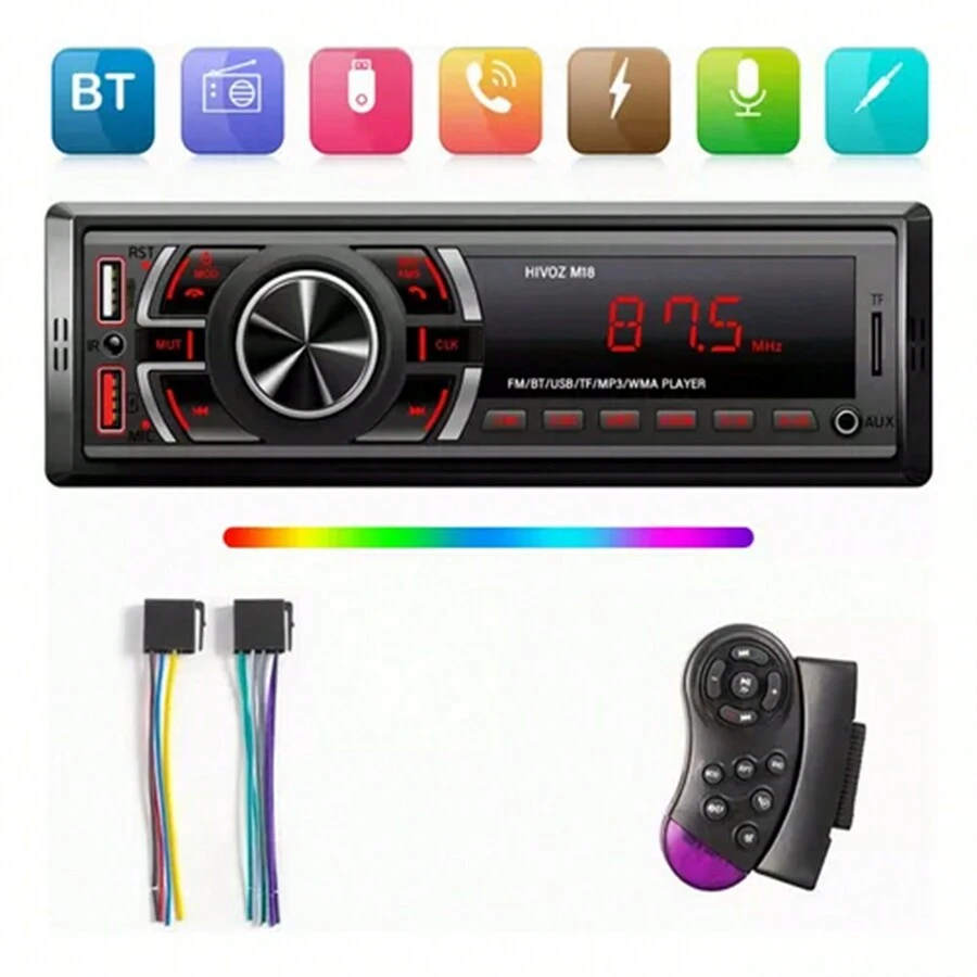 Estéreo automático de automóviles mp3 Bluetooth USB aux 1 Din 7 luces de color, amplificador de potencia de automóviles
