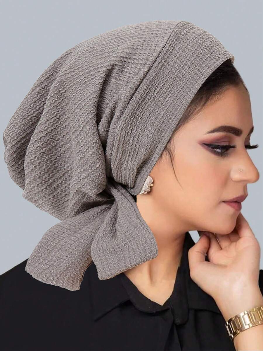 1 pièce Turban musulman avec longue queue et motif de vague de bandeau, bonnet de chimiothérapie pour femmes