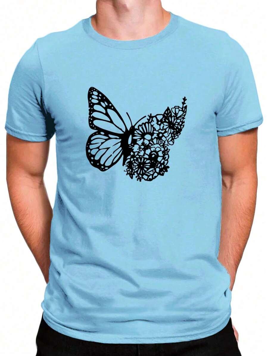 Camiseta Casual Borboleta Masculina Camisa Premium De Algodão