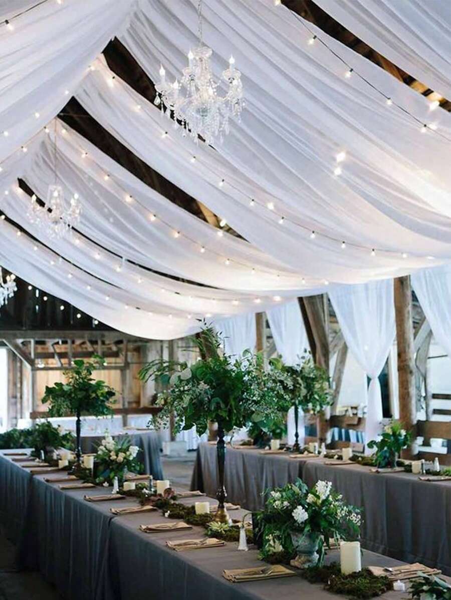 1pc White Semi-Transparent Gauze Cloth, Wedding Background Decoration, Wedding Arch Decorative Curtain, Wedding Arch Window Curtain Decoration, Clear Wedding Background, Ceiling Hanging Decoration, Ideal For Baby Shower, Boy Or Girl Birthday Party, Wedding, Home Decor, Perfect For Ceremony And Reception Ceiling Decoration